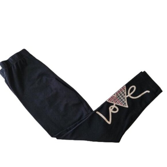 Star Ride Graphic Leggings LOVE Plaid Heart Elastic Waist Black Small 7-8 - Picture 1 of 7